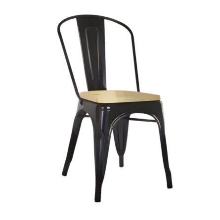 Black Tolix Chair with wooden pad - Iconic Restaurant Chair Design