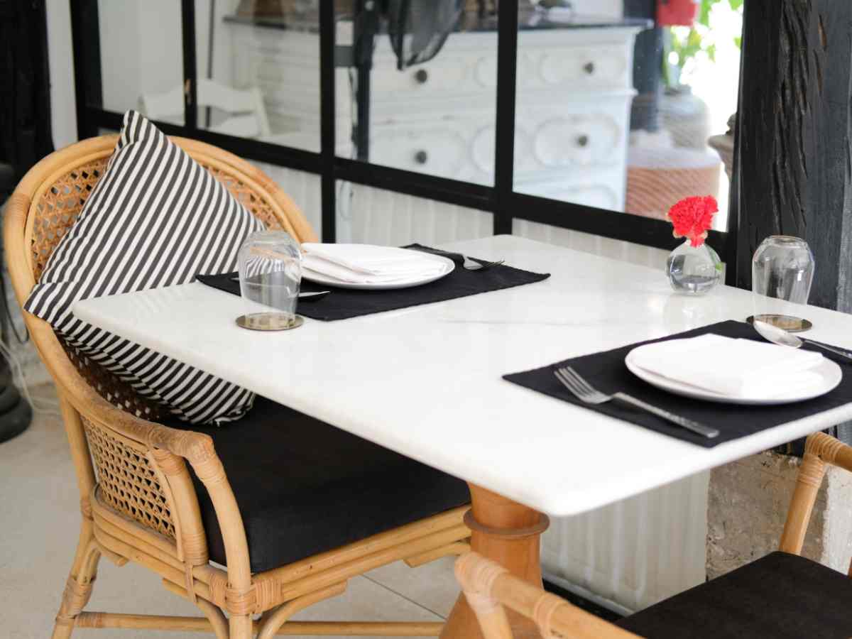 natural rattan chair in indoor restaurant seating