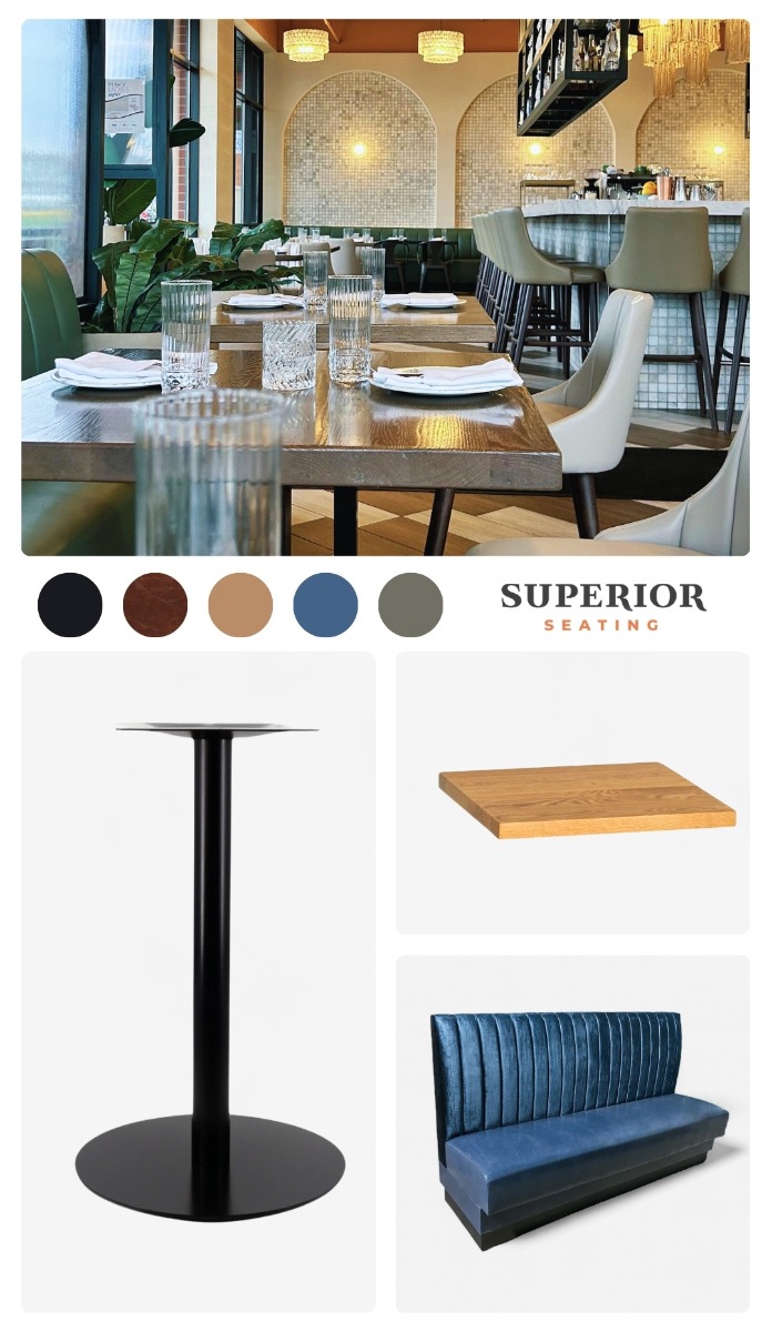 Custom hospitality furniture design inspiration for modern Italian restaurant in Chicago suburbs