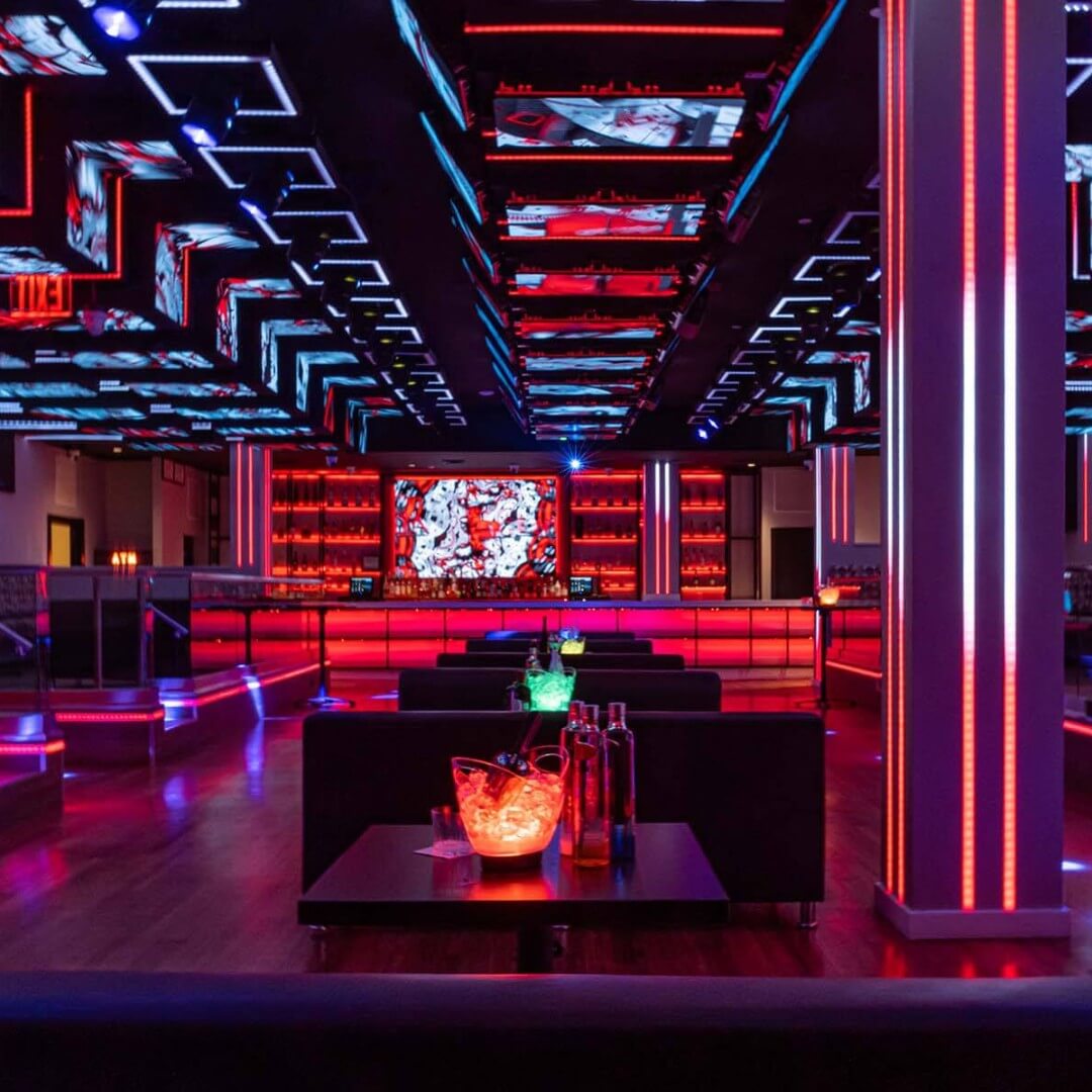 Versatile commercial seating configuration for nightclub service at Agenda Queens