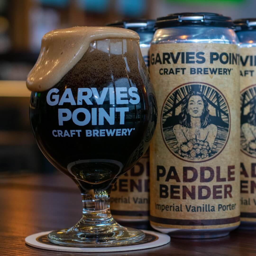 Paddle Bender Imperial Vanilla Porter at Garvies Point Brewery in custom-branded glass