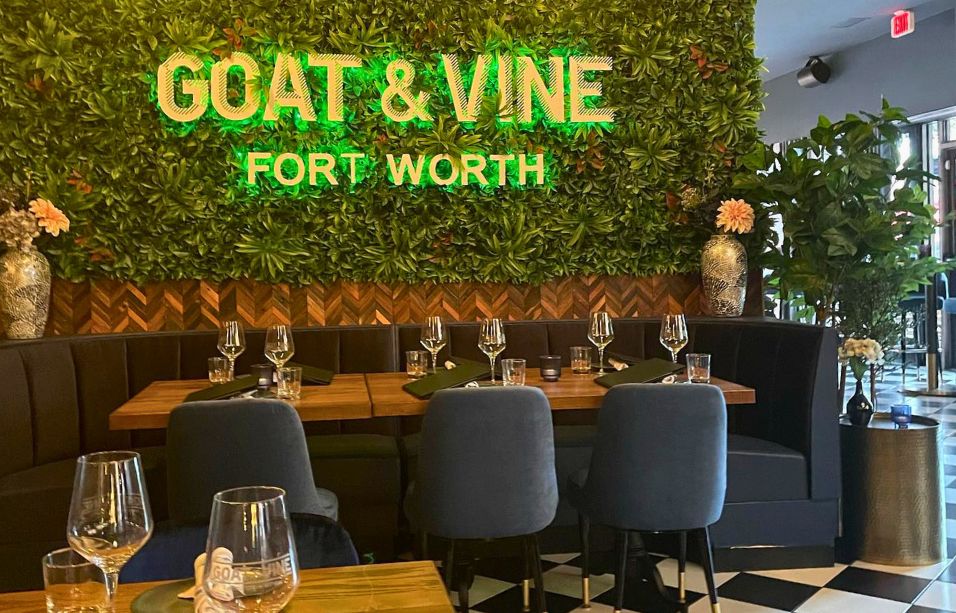 Greenery Wall - Main Dining Room Entrance at Goat and Vine Restaurant