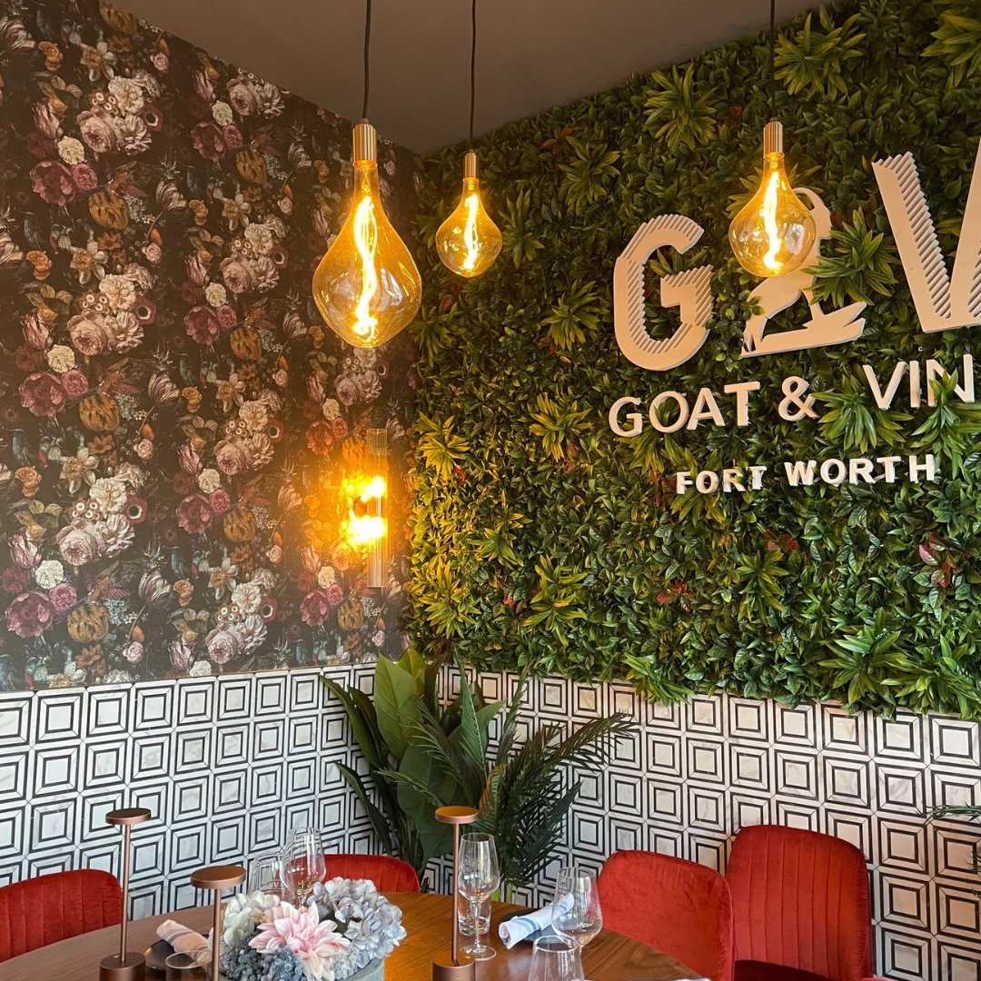 Floral wall decor at Goat & Vine Restaurant