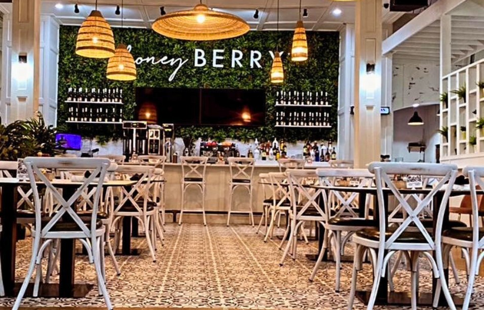 Commercial restaurant furniture installation at Honey Berry Café Brookfield featuring custom seating and breakfast service layout