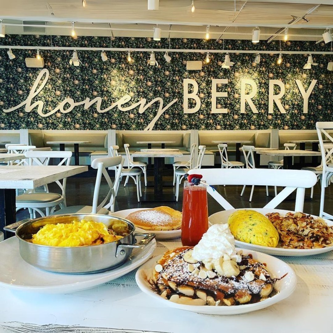 Custom commercial booth seating and table arrangements at Honey Berry Café Wisconsin