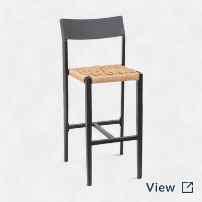 Isola stackable bar stool for indoor and outdoor restaurant seating at Garvies Point Brewery, with durable metal frame and woven seat