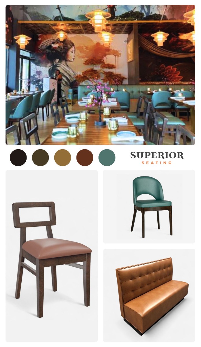 Moodboard for Katana Cocina Nikkei Sushi Restaurant furniture inspired by Japanese-Peruvian fusion design