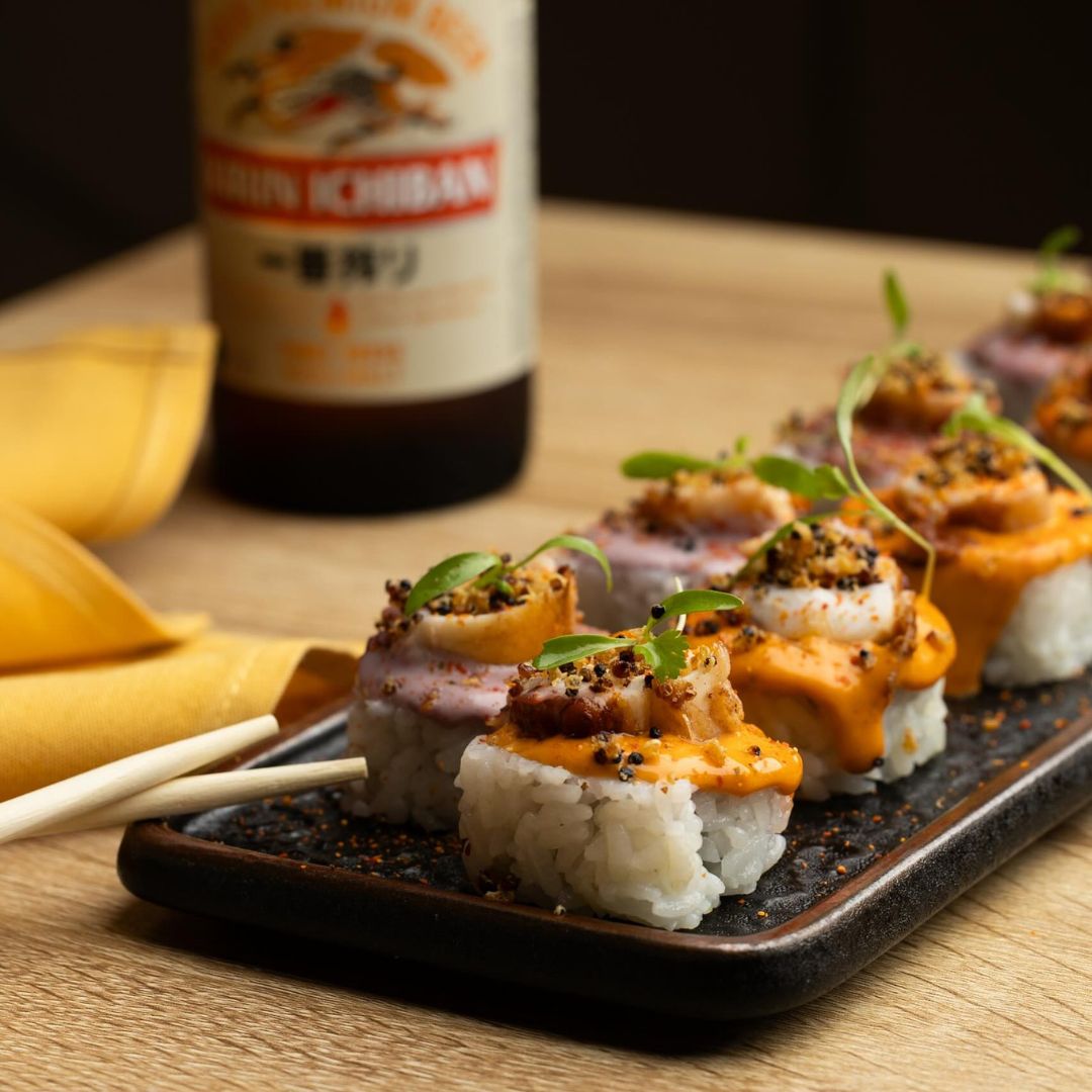 Sushi and beer at Katana Cocina Nikkei Sushi Restaurant with Japanese-Peruvian fusion