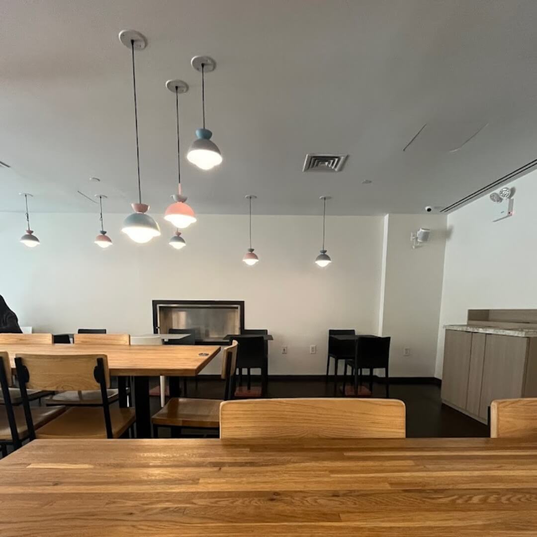 Custom commercial seating layout optimized for specialty coffee service in Manhattan