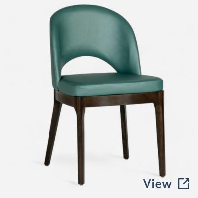 Lily modern beechwood chair in walnut finish with custom teal upholstery for Katana Cocina Nikkei Sushi