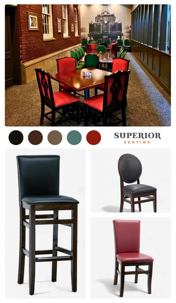 Moodboard of traditional Italian-inspired furniture for The Old Spaghetti Factory in Colorado Springs