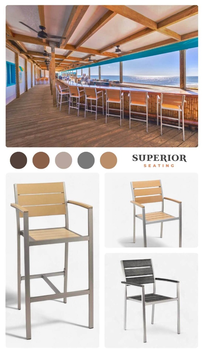 Coastal design inspiration and furniture selections for Pier 62 oceanfront restaurant