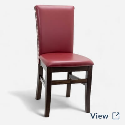 Fully Upholstered Wood Stella Restaurant Chair with custom fabric and nailhead trim